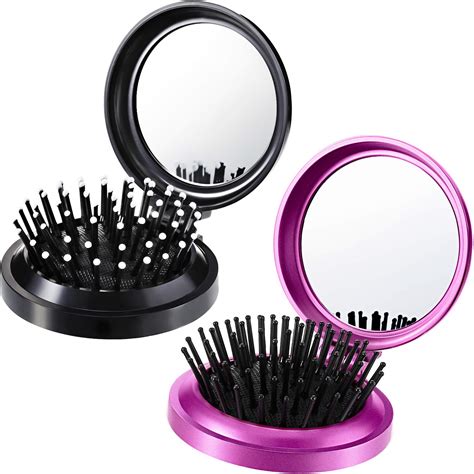 mirror hair brush|foldable brush with mirror.